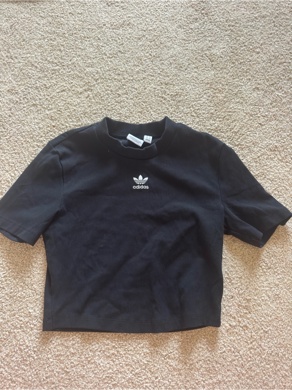 adidas Black Ribbed Trefoil Cropped Tee